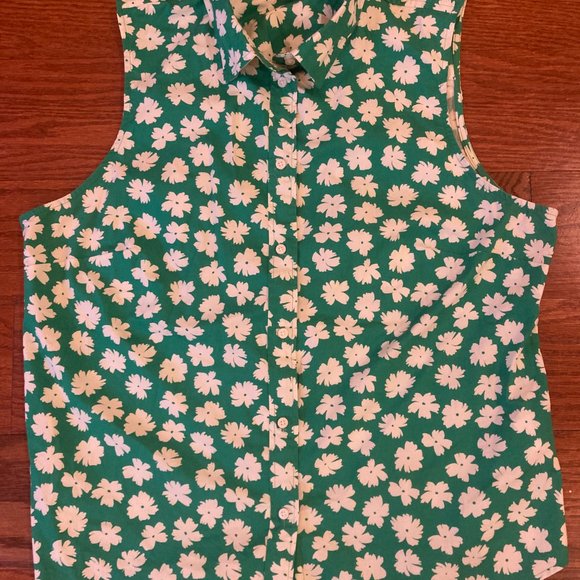 J. Crew Sleeveless Green Floral Print Collared Sleeveless Top size XL - Picture 6 of 7